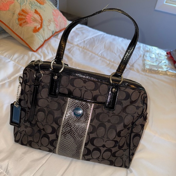 Coach Signature Stripe Python Carryall Handbag Black  H1380-F24884 - Picture 2 of 9